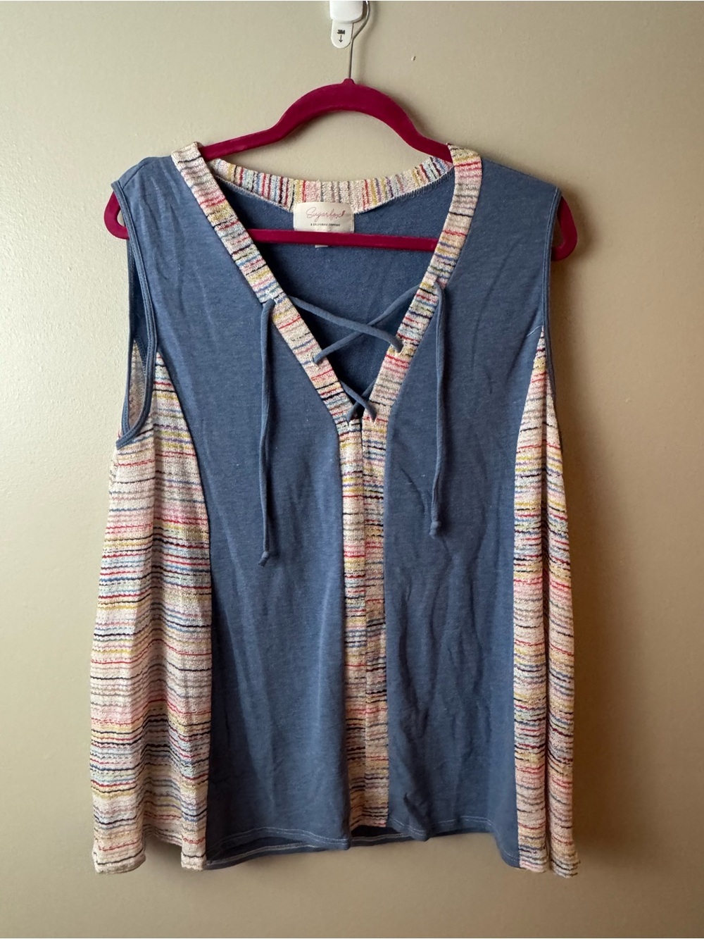 NWOT Sugarfox Plus Size Slate Blue Lace Up Sleeveless Top 2XL